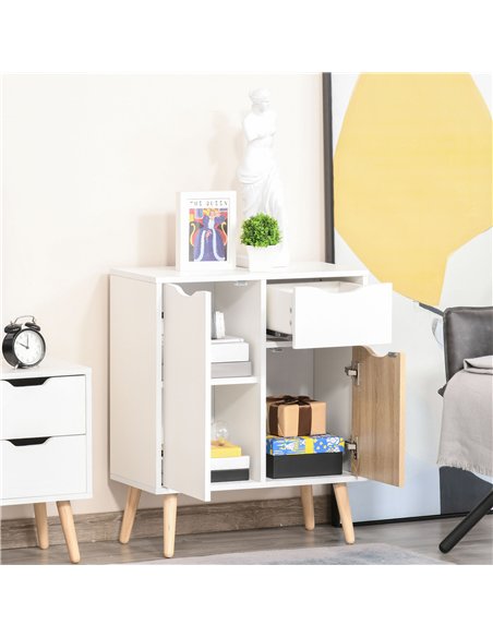 HOMCOM Bedroom Furniture Set, Wardrobe with Hanging Rail, 3 Drawer Chest of Drawers, Bedside Table with Drawer, Grey and White - pic 121052 | FastDaddyshop