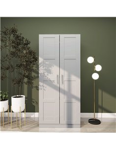 HOMCOM Double Paneled Door Wardrobe, with Shelves - Grey 2