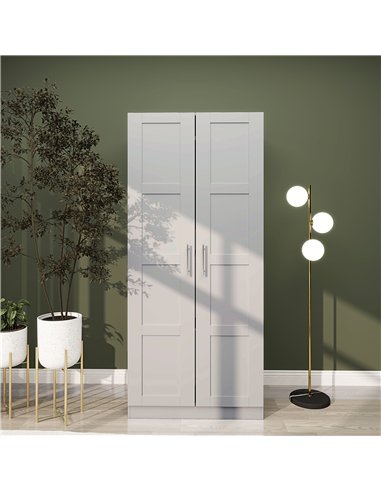 HOMCOM Double Paneled Door Wardrobe, with Shelves - Grey