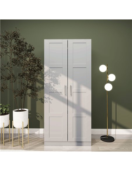 HOMCOM Double Paneled Door Wardrobe, with Shelves - Grey - pic 121054 | FastDaddyshop