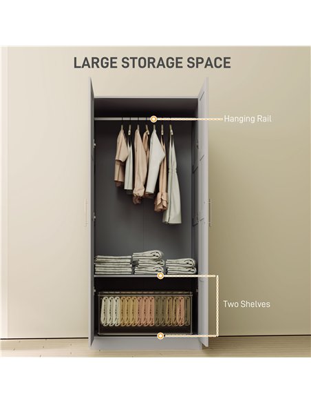 HOMCOM Double Paneled Door Wardrobe, with Shelves - Grey - pic 121056 | FastDaddyshop
