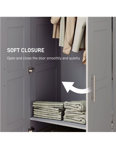 HOMCOM Double Paneled Door Wardrobe, with Shelves - Grey