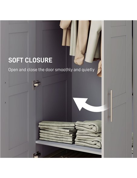 HOMCOM Double Paneled Door Wardrobe, with Shelves - Grey - pic 121057 | FastDaddyshop