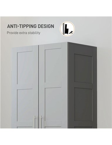 HOMCOM Double Paneled Door Wardrobe, with Shelves - Grey