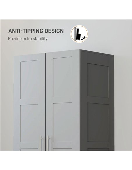 HOMCOM Double Paneled Door Wardrobe, with Shelves - Grey - pic 121058 | FastDaddyshop
