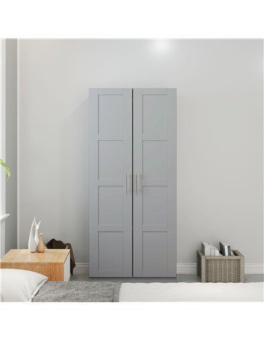 HOMCOM Double Paneled Door Wardrobe, with Shelves - Grey