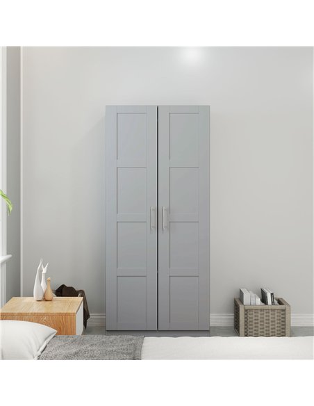 HOMCOM Double Paneled Door Wardrobe, with Shelves - Grey - pic 121059 | FastDaddyshop