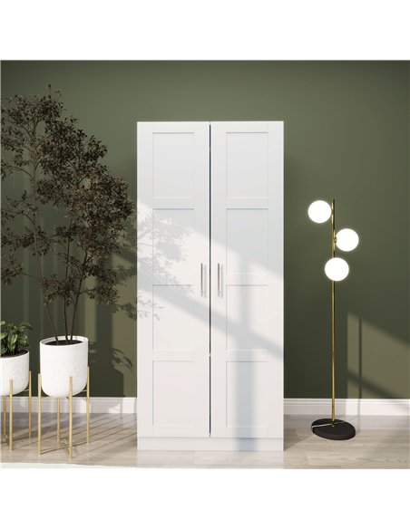 HOMCOM Double Paneled Door Wardrobe, with Shelves - White - pic 121063 | FastDaddyshop