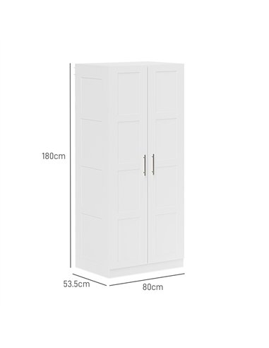 HOMCOM Double Paneled Door Wardrobe, with Shelves - White