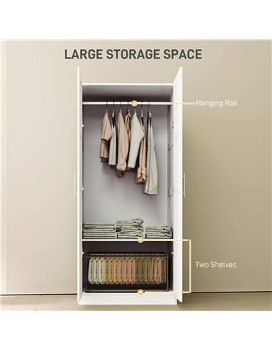 HOMCOM Double Paneled Door Wardrobe, with Shelves - White