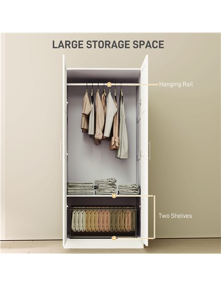 HOMCOM Double Paneled Door Wardrobe, with Shelves - White - pic 121065 | FastDaddyshop