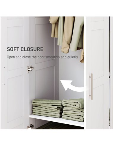 HOMCOM Double Paneled Door Wardrobe, with Shelves - White