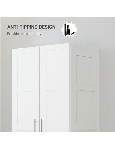 HOMCOM Double Paneled Door Wardrobe, with Shelves - White