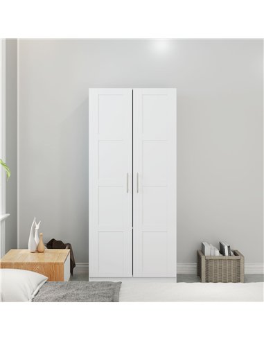HOMCOM Double Paneled Door Wardrobe, with Shelves - White