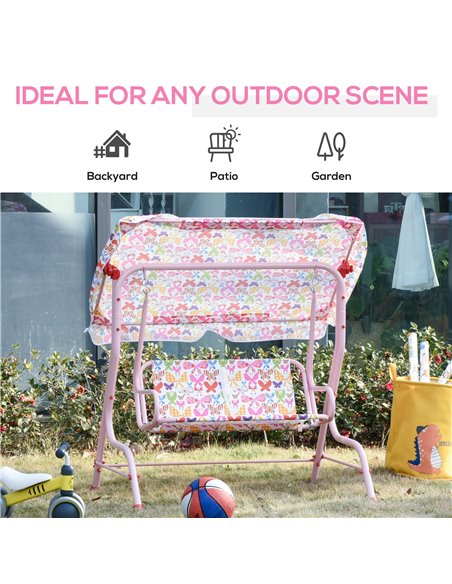 Outsunny 2-Seat Kids Canopy Garden Swing Chair Hammock Lounge Toddler Seat Belt Awning Pink - pic 12107 | FastDaddyshop