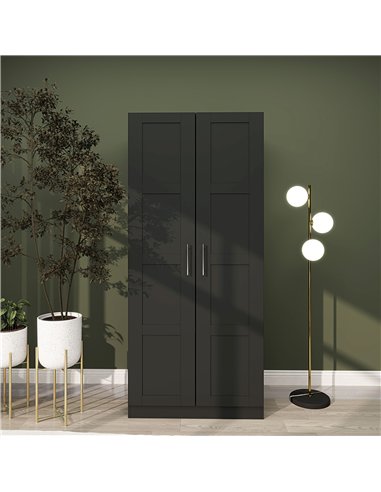 HOMCOM Double Paneled Door Wardrobe, with Shelves - Black