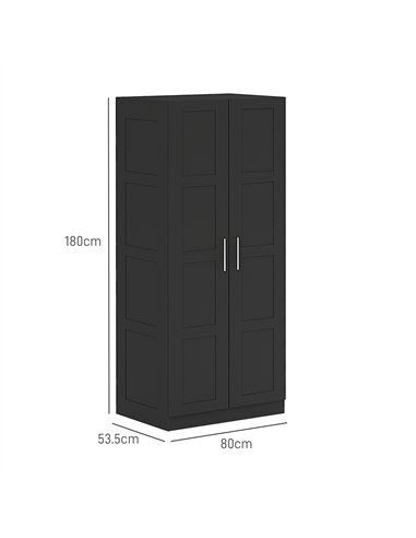 HOMCOM Double Paneled Door Wardrobe, with Shelves - Black