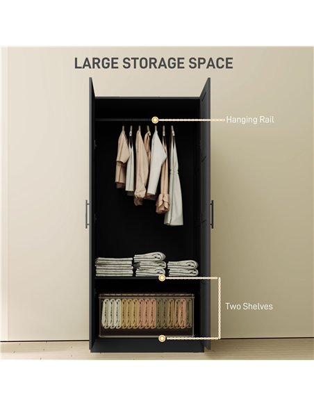 HOMCOM Double Paneled Door Wardrobe, with Shelves - Black - pic 121074 | FastDaddyshop