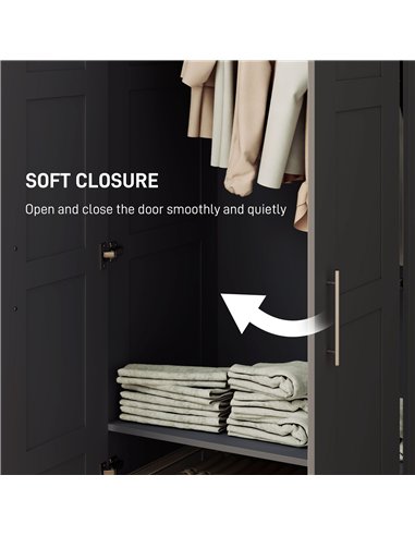 HOMCOM Double Paneled Door Wardrobe, with Shelves - Black