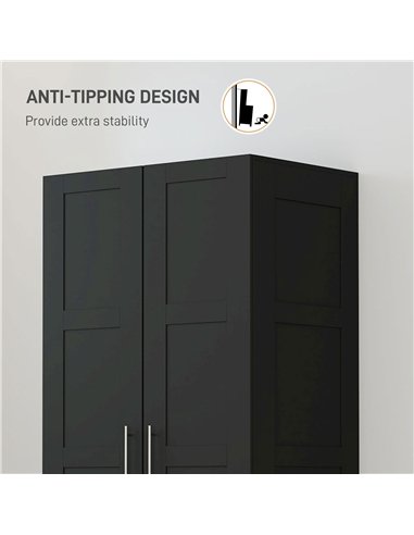 HOMCOM Double Paneled Door Wardrobe, with Shelves - Black