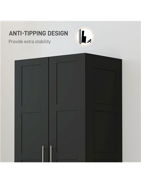 HOMCOM Double Paneled Door Wardrobe, with Shelves - Black - pic 121076 | FastDaddyshop