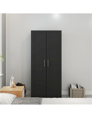 HOMCOM Double Paneled Door Wardrobe, with Shelves - Black