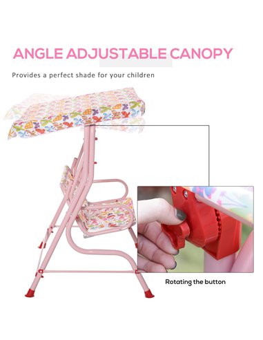 Outsunny 2-Seat Kids Canopy Garden Swing Chair Hammock Lounge Toddler Seat Belt Awning Pink