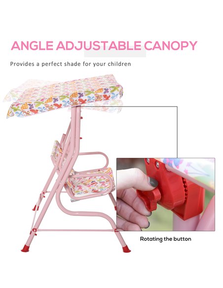 Outsunny 2-Seat Kids Canopy Garden Swing Chair Hammock Lounge Toddler Seat Belt Awning Pink - pic 12108 | FastDaddyshop