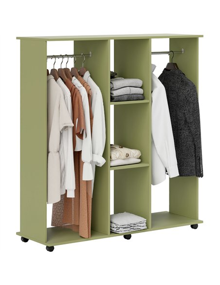 HOMCOM Open Wardrobe Double Mobile Storage Shelves Organizer W/6 Wheels-Green - pic 121080 | FastDaddyshop