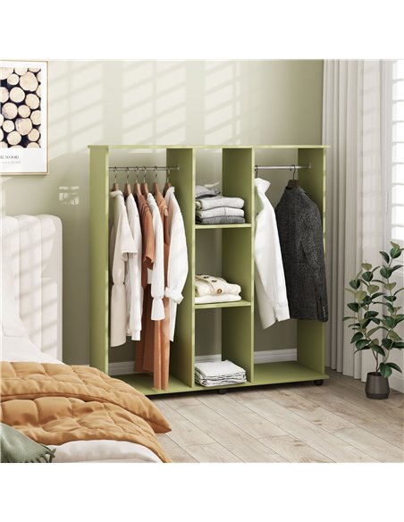 HOMCOM Open Wardrobe Double Mobile Storage Shelves Organizer W/6 Wheels-Green - pic 121081 | FastDaddyshop