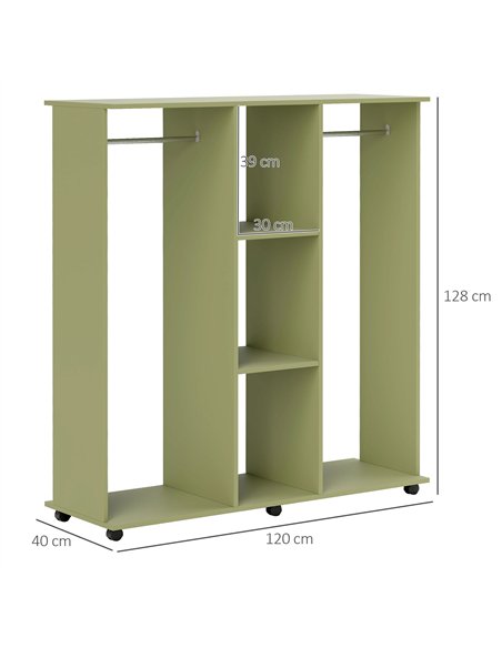HOMCOM Open Wardrobe Double Mobile Storage Shelves Organizer W/6 Wheels-Green - pic 121082 | FastDaddyshop