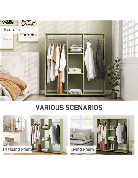 HOMCOM Open Wardrobe Double Mobile Storage Shelves Organizer W/6 Wheels-Green - pic 121084 | FastDaddyshop
