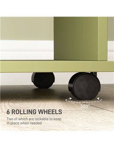 HOMCOM Open Wardrobe Double Mobile Storage Shelves Organizer W/6 Wheels-Green