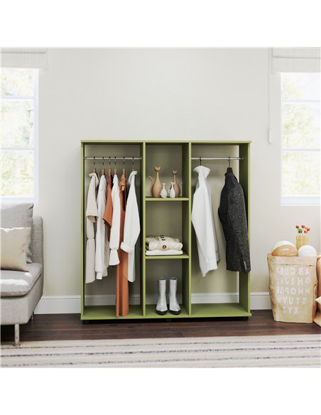 HOMCOM Open Wardrobe Double Mobile Storage Shelves Organizer W/6 Wheels-Green - pic 121086 | FastDaddyshop