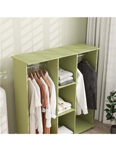 HOMCOM Open Wardrobe Double Mobile Storage Shelves Organizer W/6 Wheels-Green - pic 121087 | FastDaddyshop