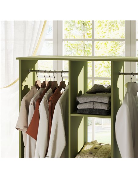 HOMCOM Open Wardrobe Double Mobile Storage Shelves Organizer W/6 Wheels-Green - pic 121088 | FastDaddyshop