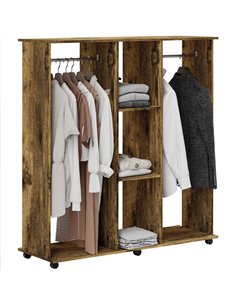 HOMCOM Open Wardrobe Double Mobile Storage Shelves Organizer W/6 Wheels-Rustic Brown