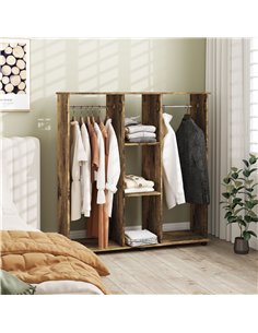 HOMCOM Open Wardrobe Double Mobile Storage Shelves Organizer W/6 Wheels-Rustic Brown 2