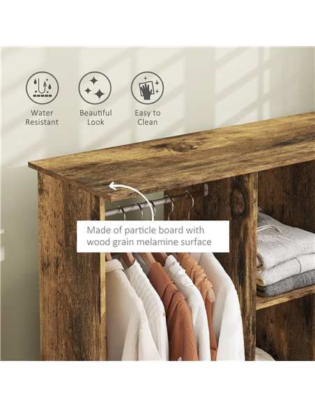HOMCOM Open Wardrobe Double Mobile Storage Shelves Organizer W/6 Wheels-Rustic Brown - pic 121092 | FastDaddyshop