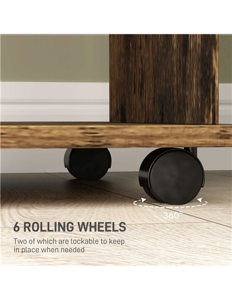 HOMCOM Open Wardrobe Double Mobile Storage Shelves Organizer W/6 Wheels-Rustic Brown - pic 121094 | FastDaddyshop