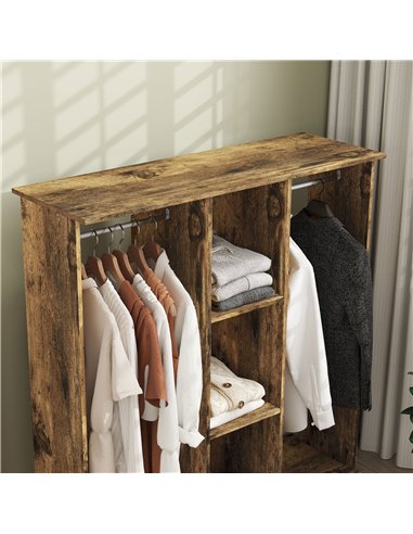 HOMCOM Open Wardrobe Double Mobile Storage Shelves Organizer W/6 Wheels-Rustic Brown