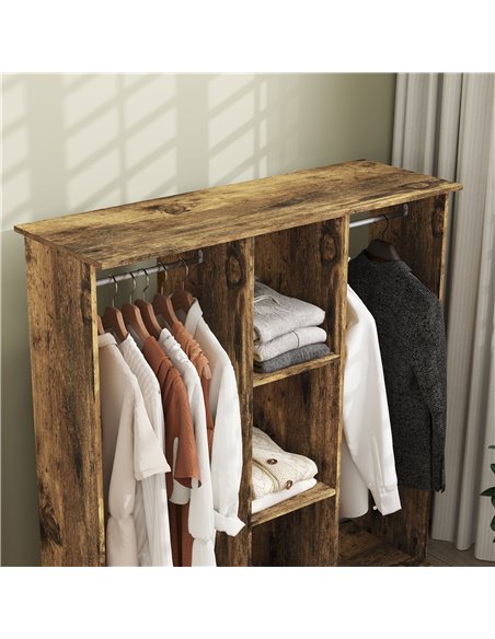HOMCOM Open Wardrobe Double Mobile Storage Shelves Organizer W/6 Wheels-Rustic Brown - pic 121096 | FastDaddyshop