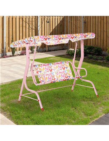 Outsunny 2-Seat Kids Canopy Garden Swing Chair Hammock Lounge Toddler Seat Belt Awning Pink