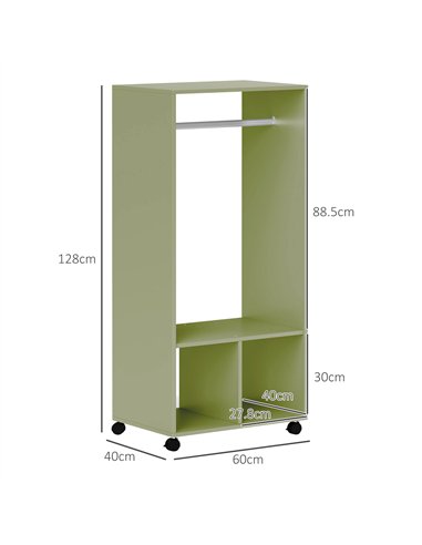 HOMCOM Open Wardrobe for Bedroom, Small Wardrobe on Wheels with Clothes Rail, Storage Shelves, Mobile Garment Rack for Clothes S