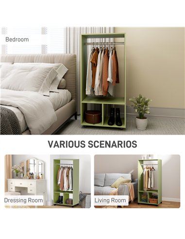 HOMCOM Open Wardrobe for Bedroom, Small Wardrobe on Wheels with Clothes Rail, Storage Shelves, Mobile Garment Rack for Clothes S