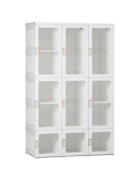 HOMCOM Portable Clothes Wardrobe for Bedroom, Foldable Clothes Organiser with Cube Storage, Hanging Rods, Magnet Doors, White - pic 121107 | FastDaddyshop