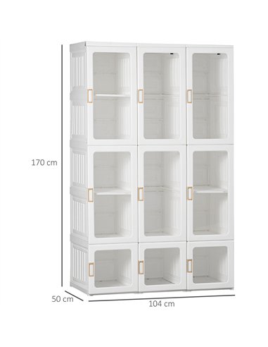 HOMCOM Portable Clothes Wardrobe for Bedroom, Foldable Clothes Organiser with Cube Storage, Hanging Rods, Magnet Doors, White