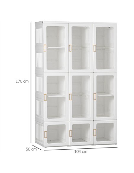 HOMCOM Portable Clothes Wardrobe for Bedroom, Foldable Clothes Organiser with Cube Storage, Hanging Rods, Magnet Doors, White - pic 121109 | FastDaddyshop