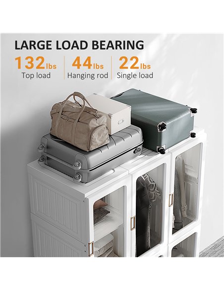 HOMCOM Portable Clothes Wardrobe for Bedroom, Foldable Clothes Organiser with Cube Storage, Hanging Rods, Magnet Doors, White - pic 121112 | FastDaddyshop