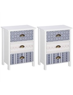 HOMCOM Bedside Table Set of 2 Chest of 3 Drawers Shabby Chic Nightstands with Metal Handle Sofa Side Table for Living Room, Bedr